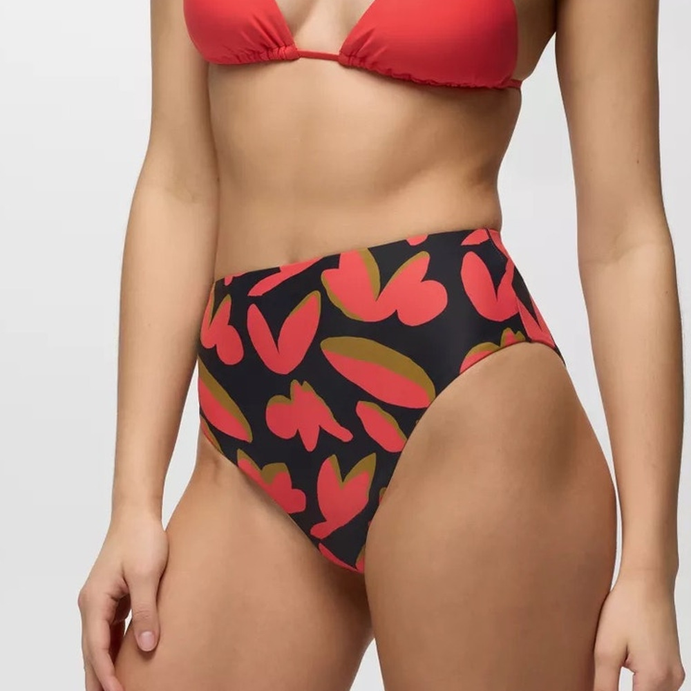 Prana Lahari High Rise Swim Bottom Women's S Rose Fire Indo Disco Cheeky Bikini